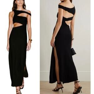 Staud Prismatic Maxi Dress Womens 8 Cut Out Slit Asymmetric Black